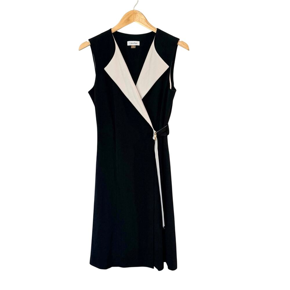 Calvin Klein Dress Size 6 Black White Double Breasted Blazer Dress Belt